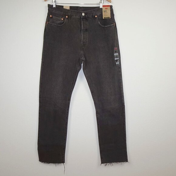 Levi's 501 Jeans Women's 33x32 Black Denim High Rise Straight Leg Raw Hem - Picture 1 of 12